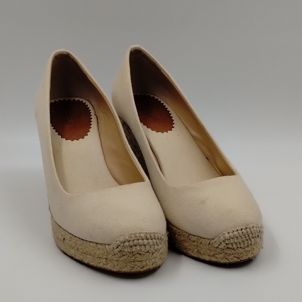 J. Crew cream canvas 3.5" wedge platform heel